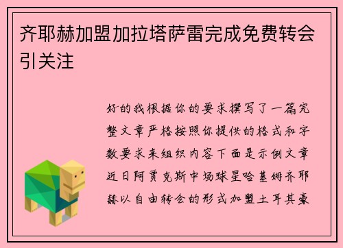 齐耶赫加盟加拉塔萨雷完成免费转会引关注 齐耶赫加盟加拉塔萨雷完成免费转会引关注